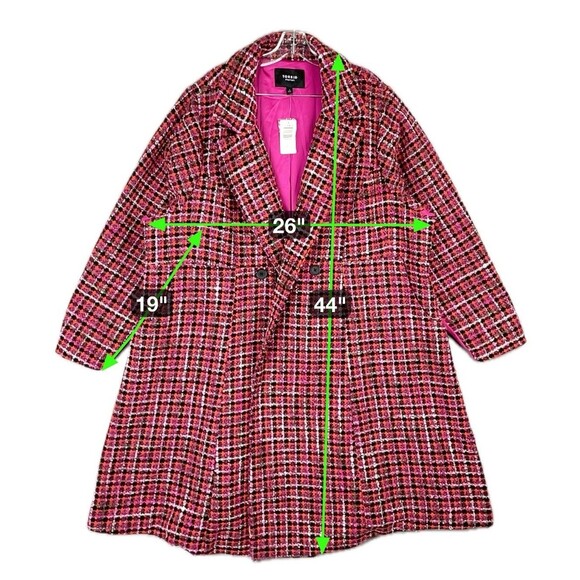 Torrid Women 4X Coat Plaid Boucle Statement Longline Pink Preppy Glam Winter - Picture 5 of 16